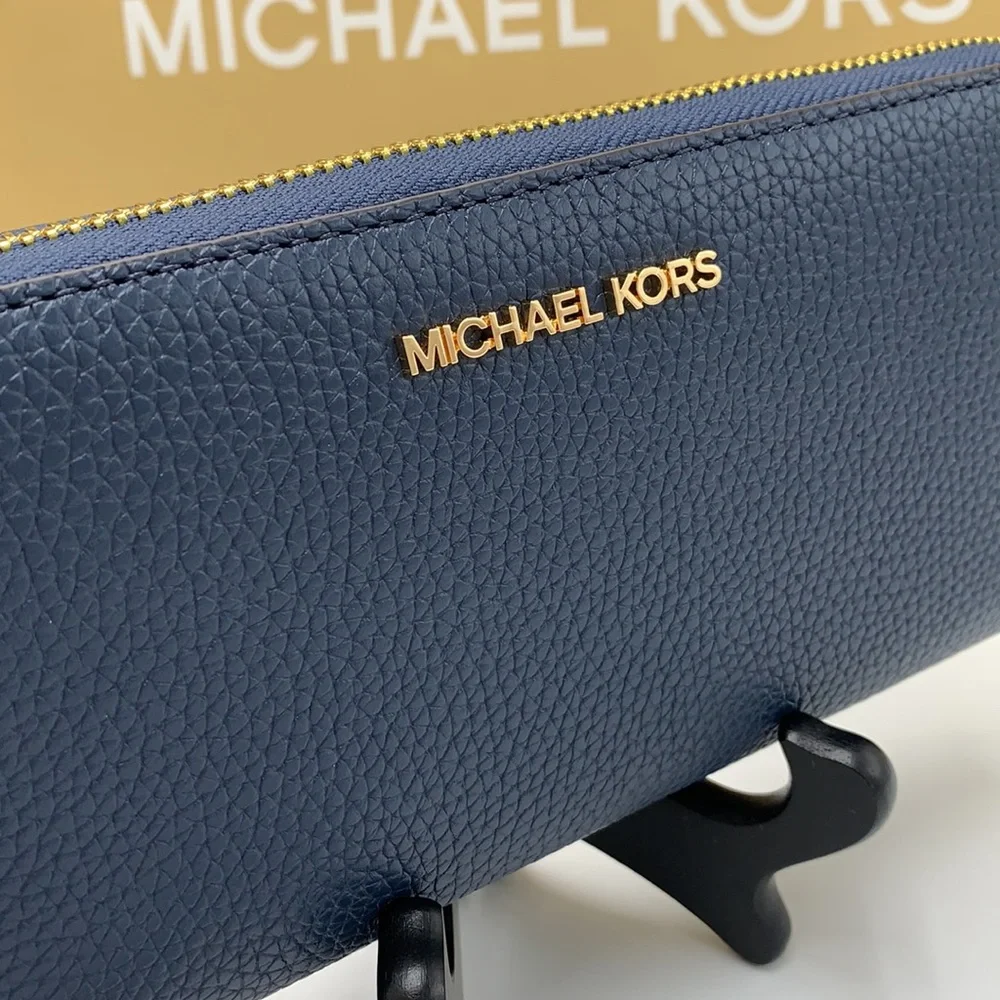 MICHAEL KORS Large Travel Continental Leather WALLET WRISTLET NAVY COLOR